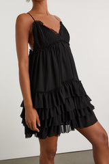Asuka Black Ruffled Tiered Mini Dress