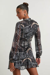 Claire Dark Navy Boho Print Wrap Mini Dress