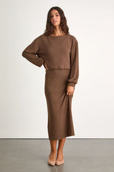 Marvelous Match Brown Knit Two-Piece Midi Dress & Sweater Set