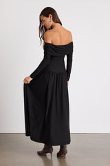 Sescca Black Off-the-Shoulder Jersey Knit Maxi Dress