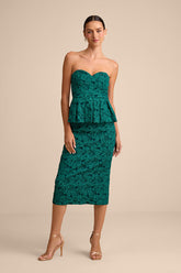 Frederica Emerald Green Floral Jacquard Peplum Midi Dress