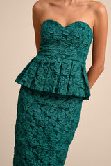 Frederica Emerald Green Floral Jacquard Peplum Midi Dress