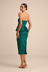 Frederica Emerald Green Floral Jacquard Peplum Midi Dress