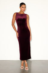 Florentina Burgundy Velvet Backless Bow Midi Dress