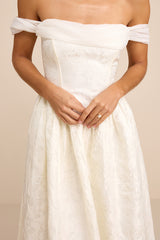 Everglow Ivory Jacquard Off-the-Shoulder Basque Waist Maxi Dress