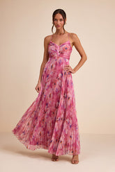 Whitley Pink Floral Pleated Sleeveless Maxi Dress