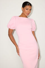 Simply Beloved Light Pink Puff Sleeve Bodycon Midi Dress