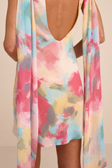 Siya Pink Multi Abstract Print Cowl Sash Mini Dress