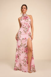 Captured Your Heart Light Pink Floral Halter Maxi Dress