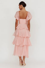 Giavana Puff Sleeve Layered Maxi Dress Baby Pink