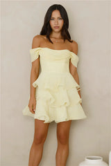 Pretty In The Sun Off Shoulder Mini Dress Yellow