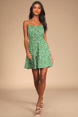 Tender Thoughts Green Floral Ruffled Tiered Mini Dress