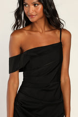 Showing Off a Little Black Asymmetrical Tulip Midi Dress