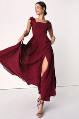 Love Me Forever Burgundy Square Neck Maxi Dress