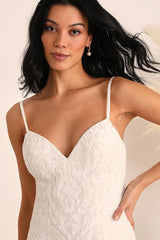 Dream Romance White Beaded Tulle Trumpet Maxi Dress