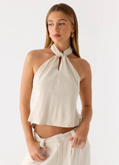 Maddox Linen Top - Oat