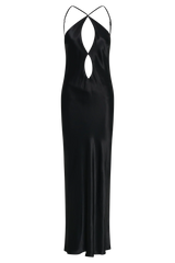 Lucia Satin Cut Out Maxi Dress - Black