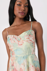 Darling Aesthetic Green Floral Print Tiered Midi Dress
