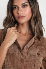 Simple Affection Brown Corduroy Mini Dress With Pockets