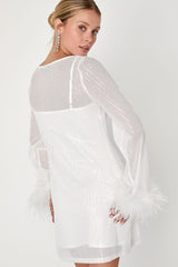 Marvelous Energy White Sequin Mesh Long Sleeve Mini Dress