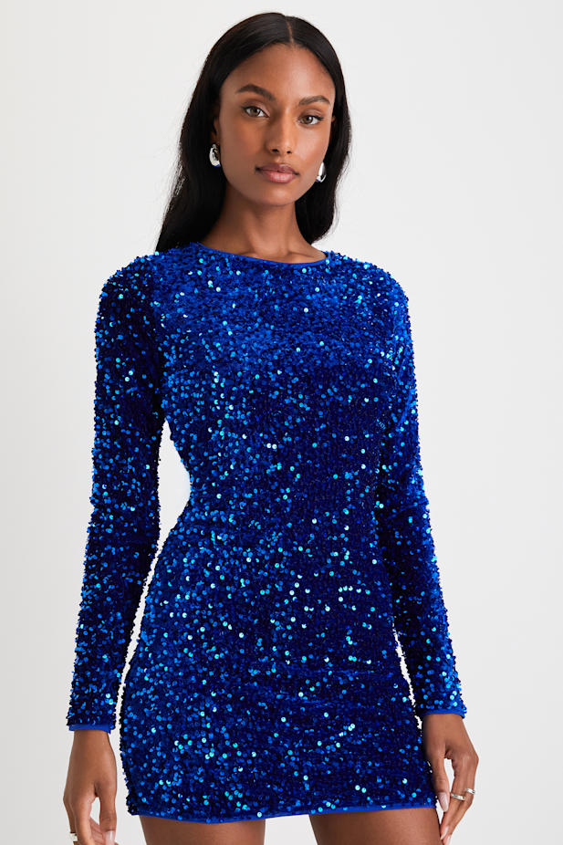 Alluring Radiance Royal Blue Sequin Cutout Bodycon Mini Dress