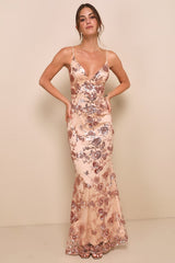 Shine Language Rose Gold Sequin Mermaid Maxi Dress