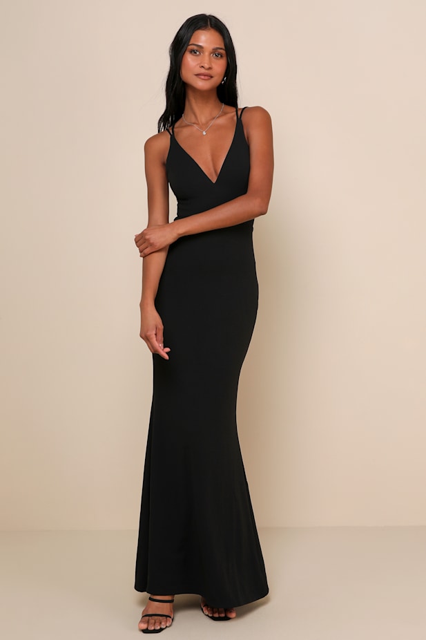 All this Allure Black Strappy Backless Mermaid Maxi Dress