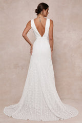 Infinite Bliss Ivory Lace Sleeveless Backless Trumpet Maxi Dress