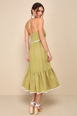 Delightful Design Light Green Polka Dot Midi Dress With Pockets
