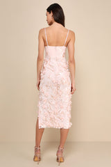 Limitless Adoration Blush Pink 3D Floral Embroidered Midi Dress