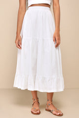 Daytime Perfection White Cotton Tiered Midi Skirt