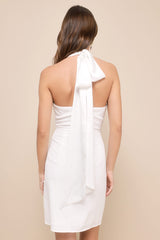 Polished Cutie Ivory Collared Sleeveless Backless Mini Dress