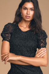 Always For You Black Puff Sleeve Mini Dress