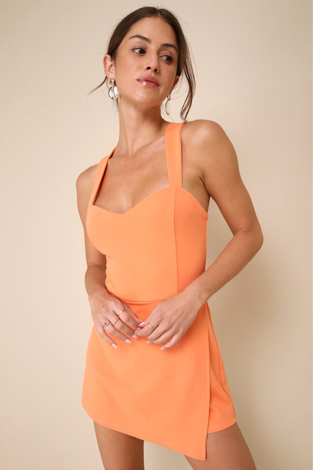 Latest Crush Orange Sleeveless Backless Skort Romper
