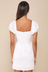 Adorable Poise White Pearl Puff Sleeve Mini Dress