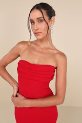 Dramatic Intent Red Strapless Corset Bodycon Mini Dress