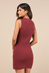 Toasty Time Dark Mauve Long Sleeve Two-Piece Sweater Dress