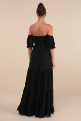 Exceptionally Gorgeous Black Chiffon Off-the-Shoulder Maxi Dress