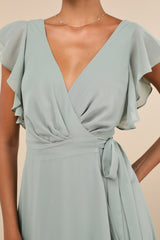 Ravishing Charm Sage Brush Ruffled Wrap High-Low Maxi Dress