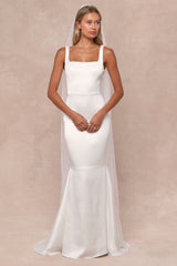 Luxe Loveliness White Satin Backless Mermaid Maxi Dress