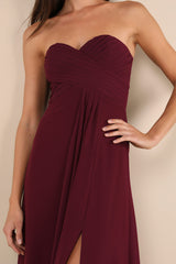 Splendid Aura Plum Purple Chiffon Pleated Strapless Maxi Dress