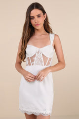 Coveted Delight White Sequin Mesh Embroidered Bustier Mini Dress