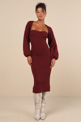 Autumn Aura Burgundy Ribbed Two-Piece Sweater Dress