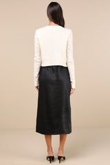 Coquette Coziness Black and Ivory Two-Piece Dress & Cardigan Set