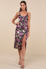 Immaculate Chicness Black Floral Brocade Midi Dress