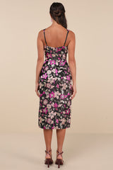 Immaculate Chicness Black Floral Brocade Midi Dress