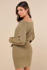 Modern Comfort Olive Green Dolman Sleeve Mini Sweater Dress