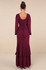Tier Elegance Plum Purple Long Sleeve Tiered Maxi Dress