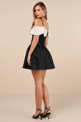 Upscale Desire Black Contrast Off-the-Shoulder Mini Dress