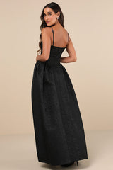 Gorgeous Extravagance Black Floral Jacquard Maxi Dress